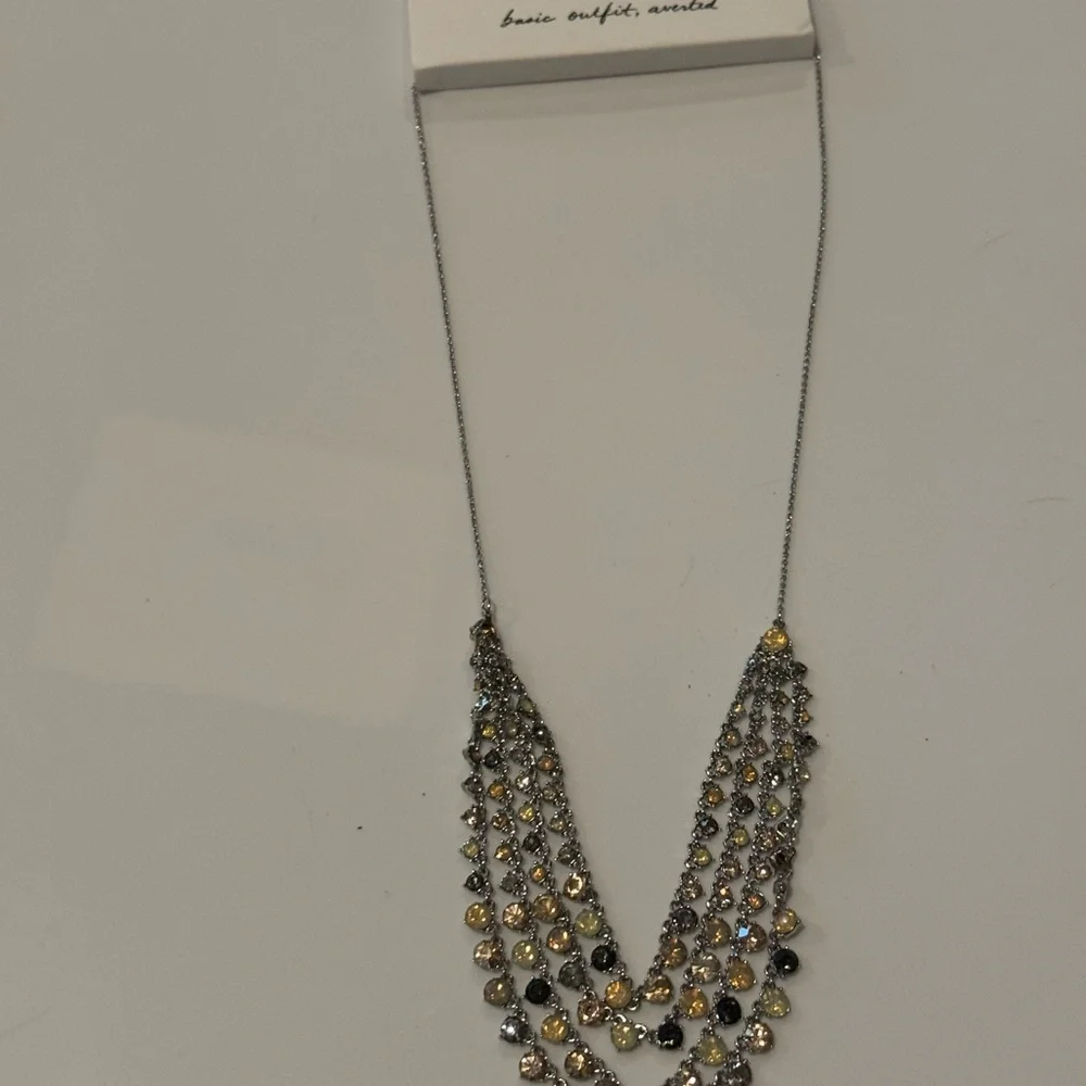 NWT LOFT Multi-Strand Necklace with Gold‎ & Silver Accents Neutral Rhinestones